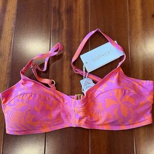 New NWT L*SPACE Fused Alec Bikini Top Pink Orange Floral Tropical Swim Sz Small